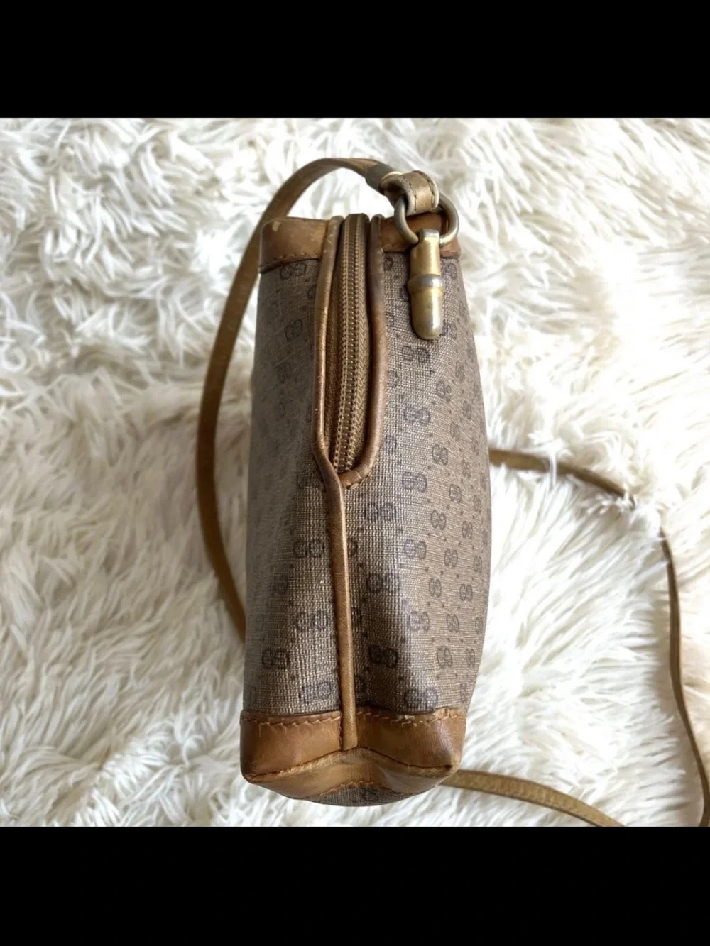 Gucci Tan/Brown Coated Canvas Crossbody with Leather Trim